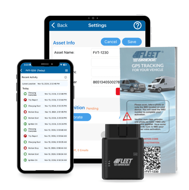 FLEETBridge FVT - 1230 Plug & Play Vehicle GPS Tracker, 4G LTE Canada & & US (US Roaming included), 1 Year Device Warranty. Virtual Ignition detection - FleetBridge Store (FBe)